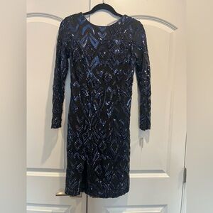 Glamorous Black and Blue Sequin Long Sleeve Dress